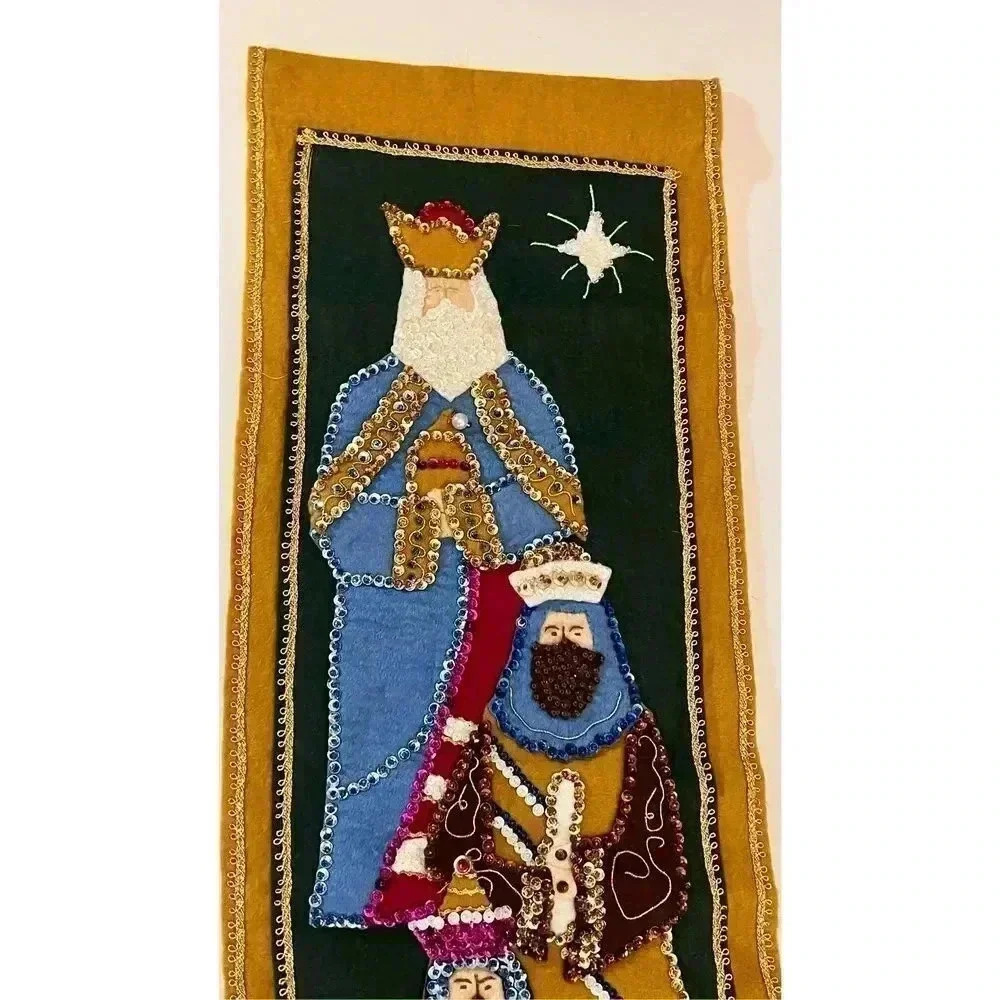 Three Wisemen Magi‎ Felt Appliqué Embroidered Banner Tapestry Christmas